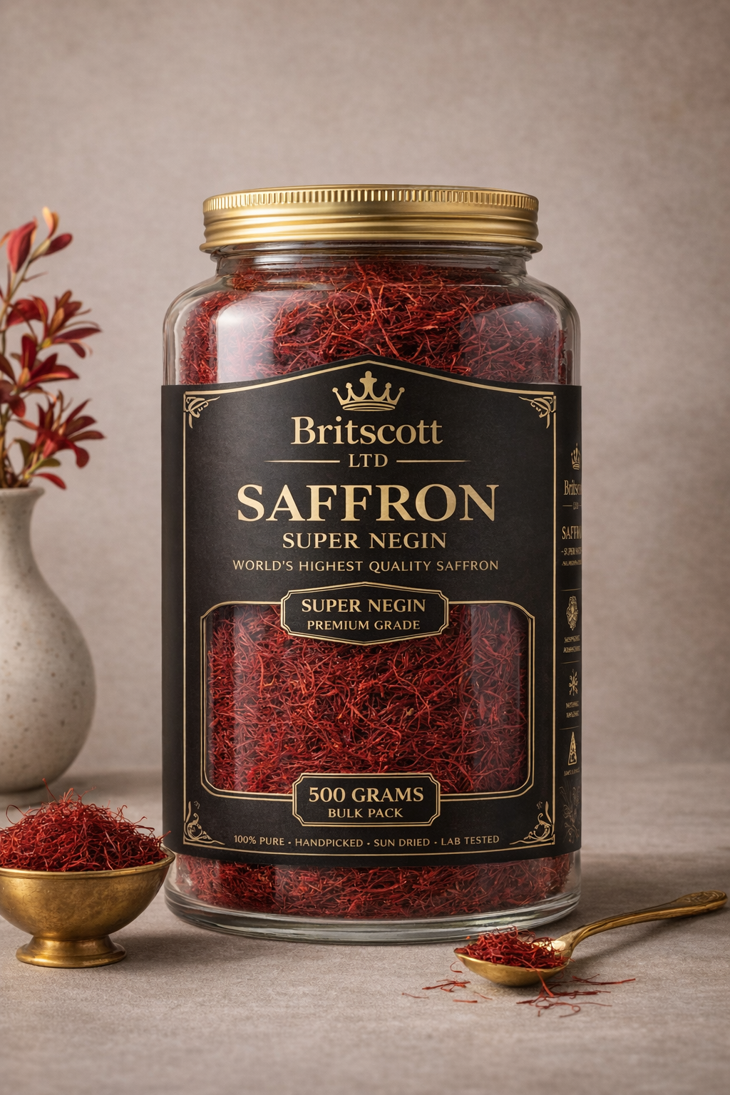 Britscott 500 grams Super Negin saffron packaging
